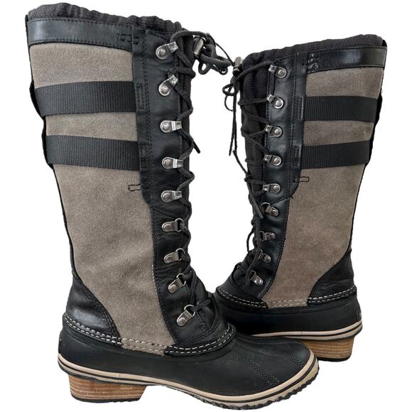 SOREL Joan of Arctic Wedge II Leather Suede Lace Up Winter Snow Boots Black 8.5 - Picture 5 of 16
